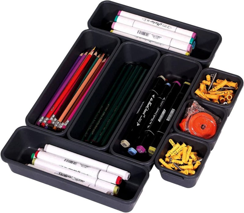VOXMIX 8 Piece Interlocking Bin Pack Granite VALUE COLLECTION Customizable MultiPurpose Storage Durable Easy to Clean Black - Image 5