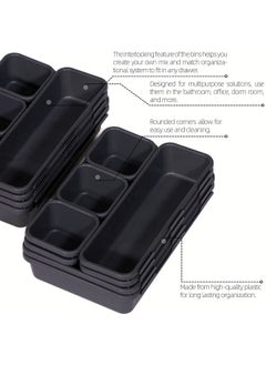 Voxmix VOXMIX 8 Piece Interlocking Bin Pack Granite VALUE COLLECTION Customizable MultiPurpose Storage Durable Easy to Clean Black  - Image 4