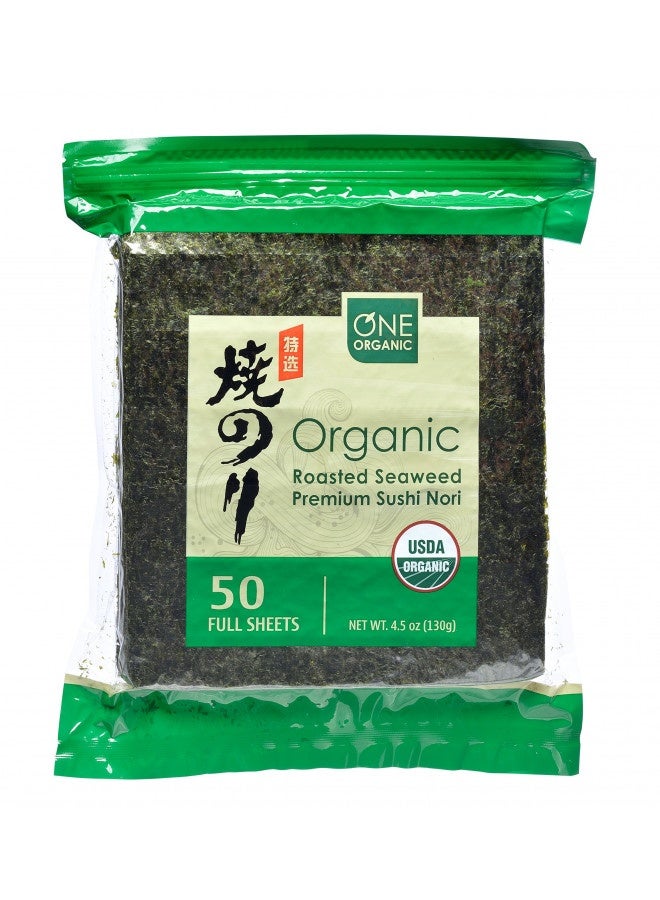 One Organic Sushi Nori Premium Roasted Organic Seaweed (50 Full Sheets) - Image 2