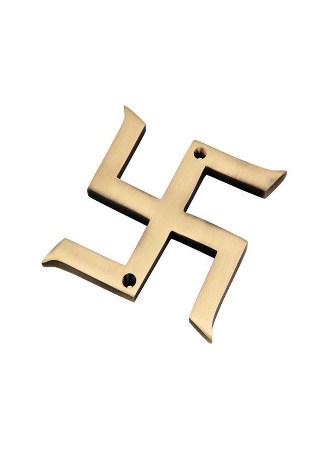 DEVDECOR Brass DEVDECOR, OM & Swastik Sculptures for Wall Hanging Decorative/Set of 3 Pcs. (2 pcs of swastik, 1 pcs of OM), Antique Yellow - Image 4