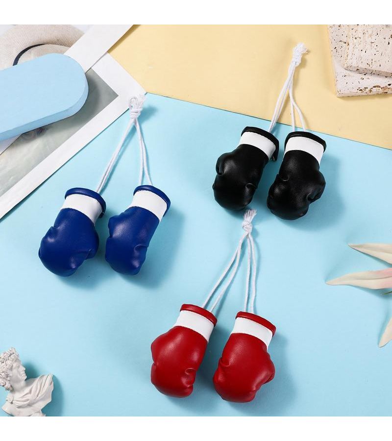 Blue Mini Boxing Gloves Keychain Faux Leather Car Rearview Mirror Ornament Auto Interior Decorative Accessory Bag Charm - Image 1