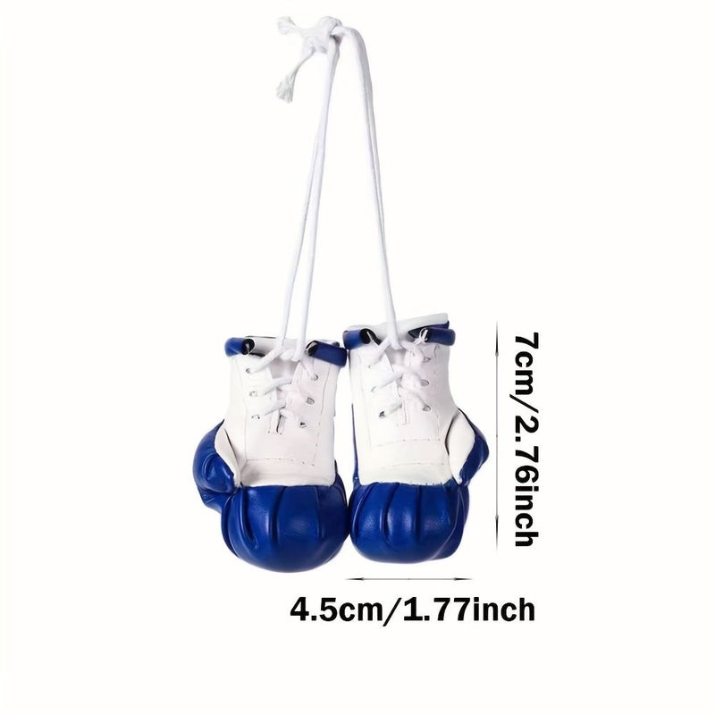 Blue Mini Boxing Gloves Keychain Faux Leather Car Rearview Mirror Ornament Auto Interior Decorative Accessory Bag Charm - Image 2
