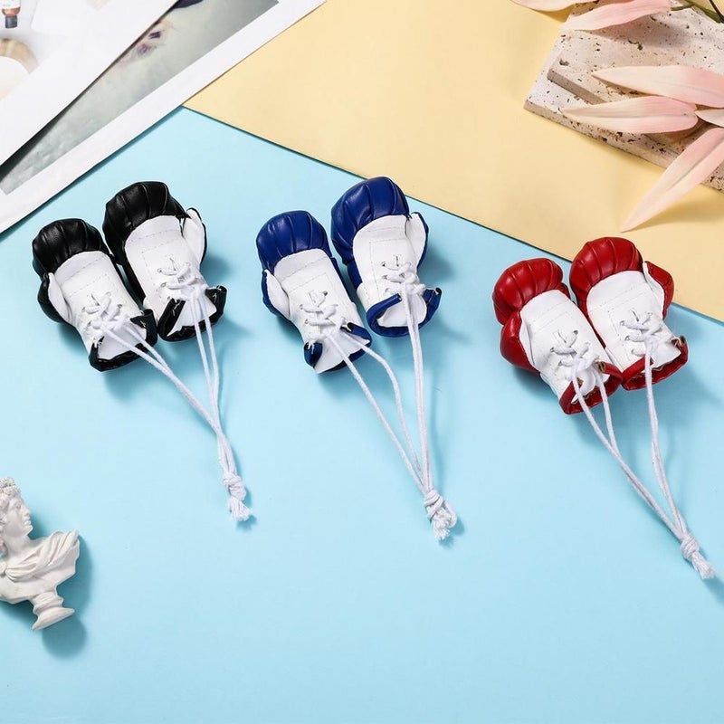 Blue Mini Boxing Gloves Keychain Faux Leather Car Rearview Mirror Ornament Auto Interior Decorative Accessory Bag Charm - Image 3