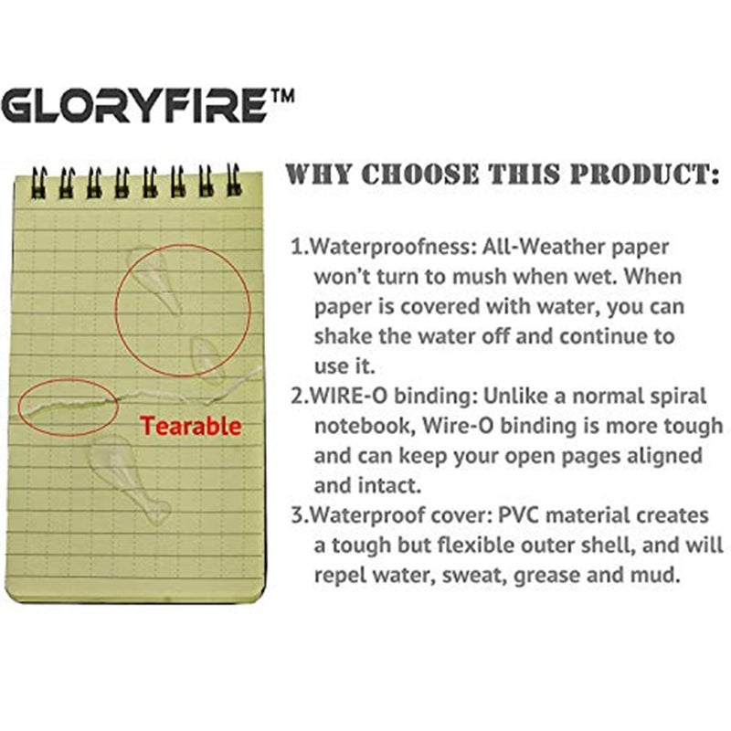 GLORYFIRE Waterproof Notebook All Weather Shower Pocket Tactical Notepad with Cover Steno Pad Memo Book - Image 5