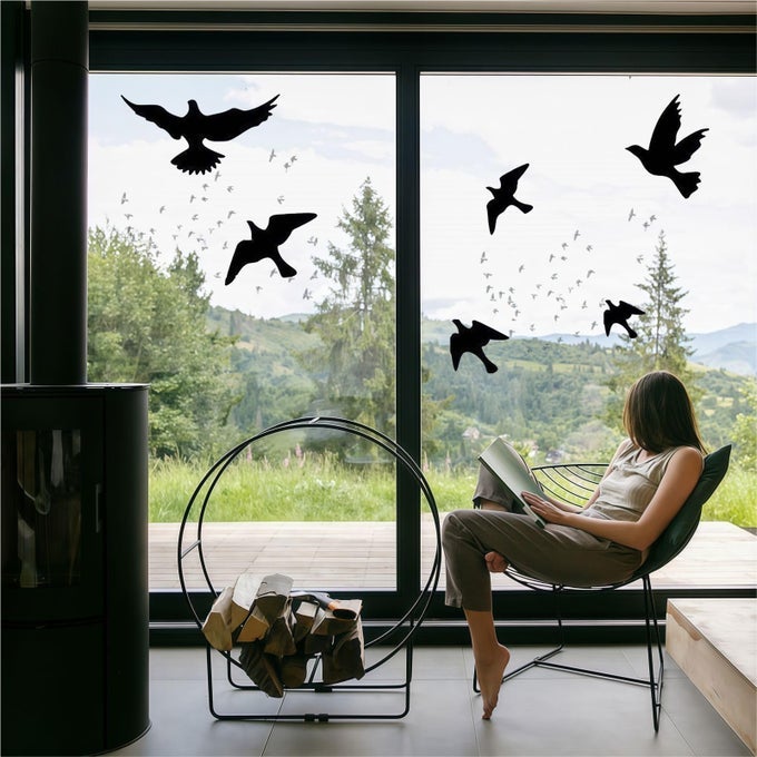 ANTICOLLISION WINDOW BIRD STICKERS DECALS GLASS DOOR PROTECT BIRD SHAPE CLINGS FOR SAVE BIRD STRIKES BLACK