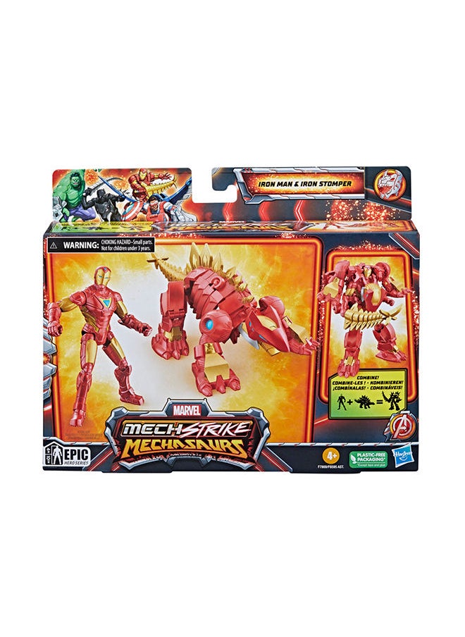 MARVEL CLASSIC Marvel Mech Strike Mechasaurs, 4-Inch Iron Man with Iron Stomper Mechasaur Action Figures, Super Hero Toys for Kids Ages 4 and Up  - Image 2