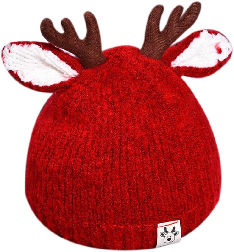 leomoste Baby Beanie Hat Cute Antlers Reindeer Crochet Knitted Hat Winter Warm Cap for Toddler Boys Girls - Image 1