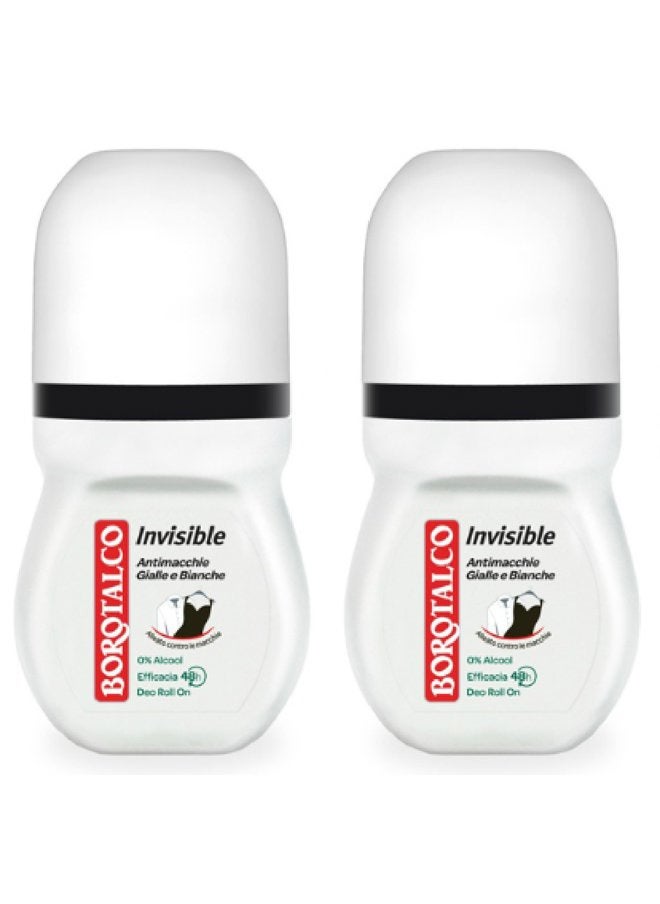Borotalco :"Invisible" Anti-Stain Deodorant 1.69 Fluid Ounces (50ml) Deo Roll On (Pack of 2) [ Italian Import ]  - Image 1