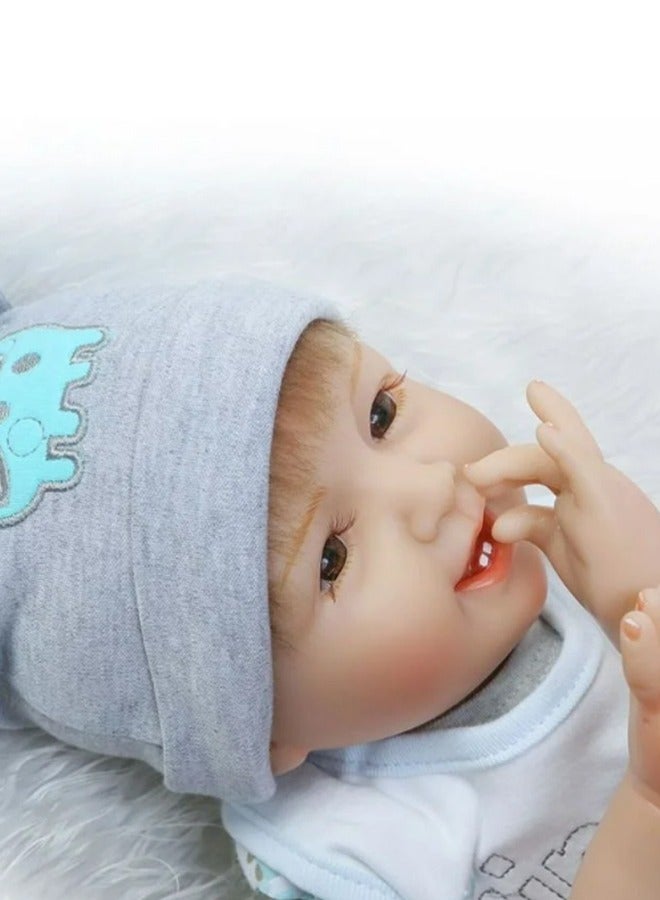 يلا جوي 55 سم واقعية ولدت من جديد دمية الطفل,دمية الفينيل السيليكون للطفل الصغير,لعبة الطفل الحية,ملابس رمادية - Image 3