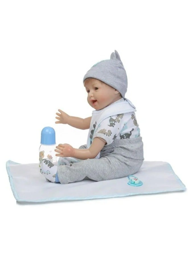 يلا جوي 55 سم واقعية ولدت من جديد دمية الطفل,دمية الفينيل السيليكون للطفل الصغير,لعبة الطفل الحية,ملابس رمادية - Image 5