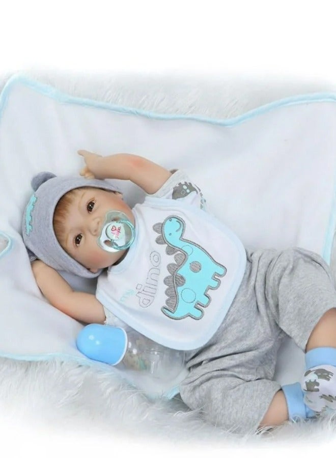 يلا جوي 55 سم واقعية ولدت من جديد دمية الطفل,دمية الفينيل السيليكون للطفل الصغير,لعبة الطفل الحية,ملابس رمادية - Image 4