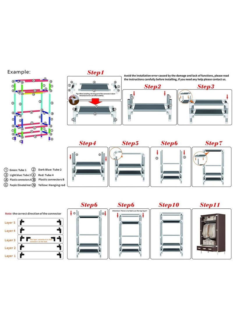 DURKU Portable Wardrobe, Large Closet Organizer with 3 Drawer Boxes, Clothes Storage Cabinet for Bedroom, Living Room (Brown) - Image 5