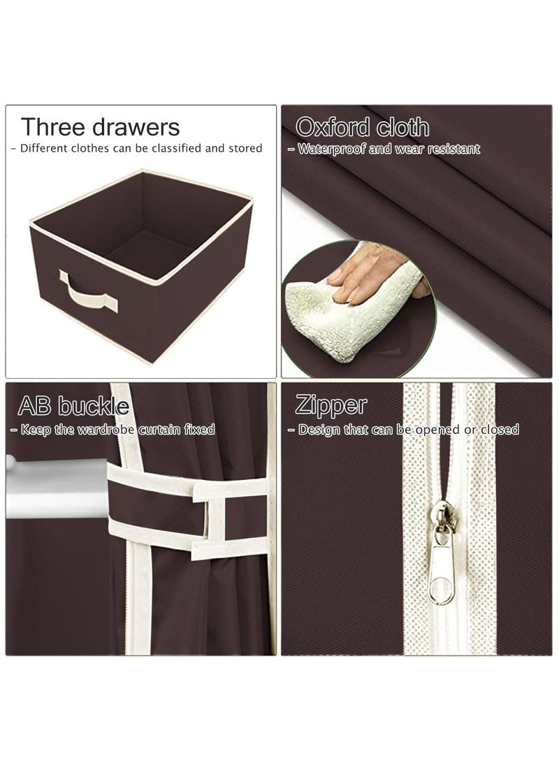 DURKU Portable Wardrobe, Large Closet Organizer with 3 Drawer Boxes, Clothes Storage Cabinet for Bedroom, Living Room (Brown) - Image 3