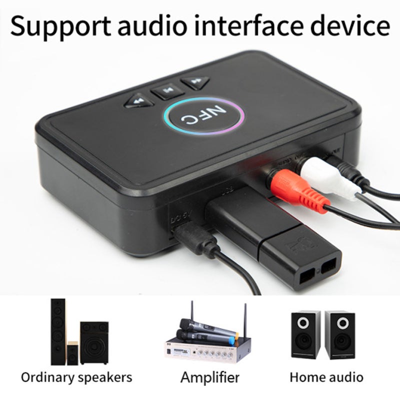NFC Bluetooth 5.0 Receiver Wireless Audio Receiver Adapter with Microphone RCA AUX Out U Disk Music Playback for Headphones Speaker Home Audio System - Image 5