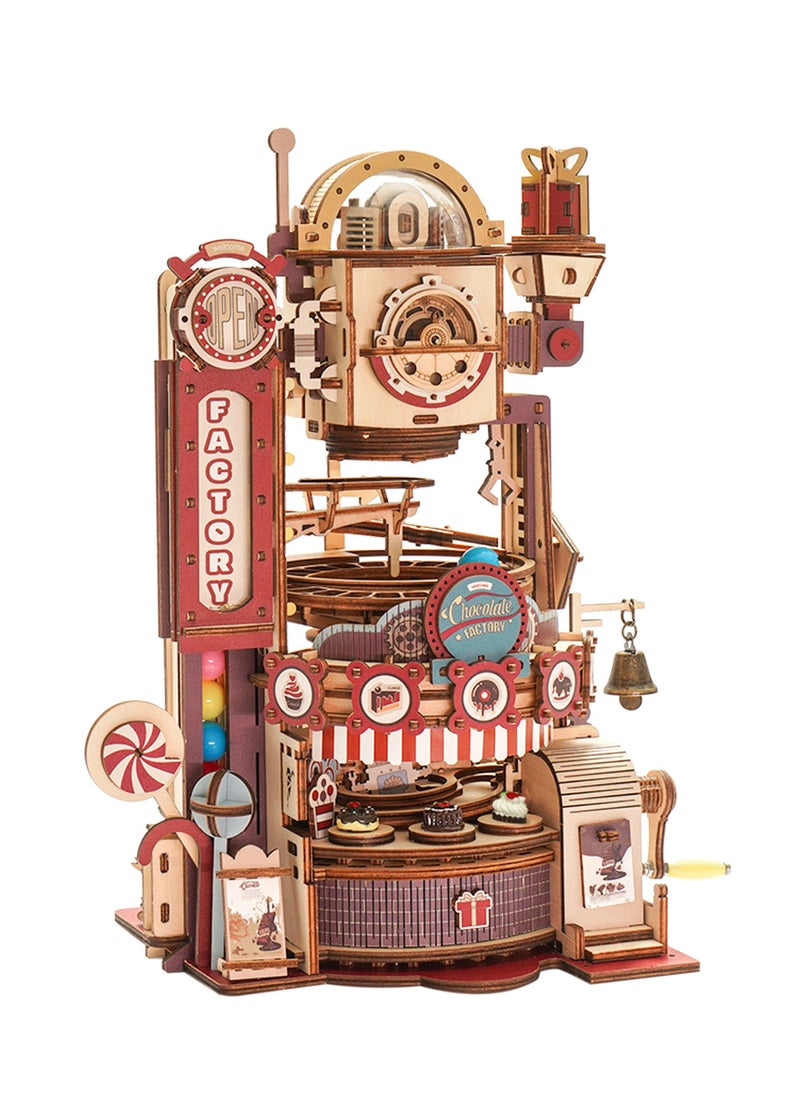 Robotime ROKR Chocolate Factory Marble Run 3D Wooden Puzzle LGA02, Assembly Brain Teaser 3D Wooden Puzzle DIY Build Model Crafts Kits, Unique Gifts and Home Decor for Teens or Adults  - Image 1
