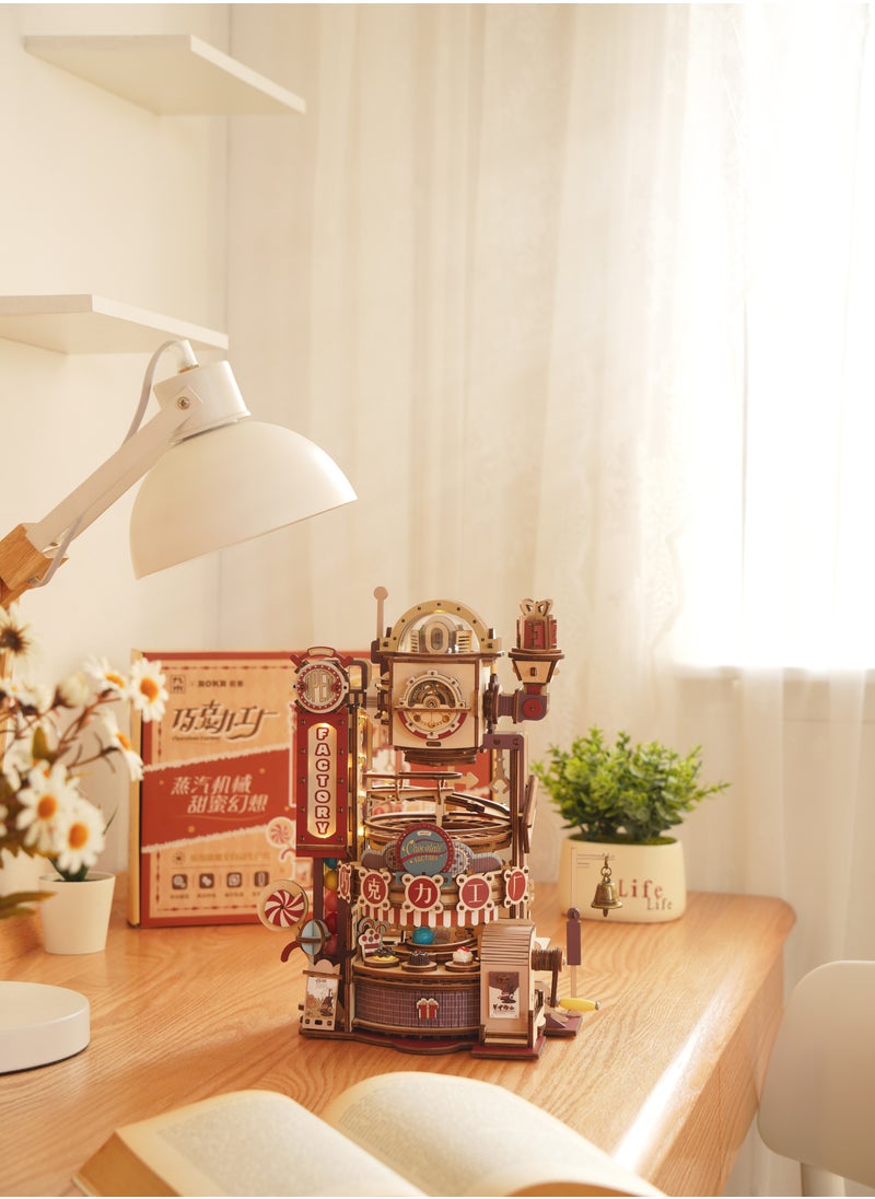 Robotime ROKR Chocolate Factory Marble Run 3D Wooden Puzzle LGA02, Assembly Brain Teaser 3D Wooden Puzzle DIY Build Model Crafts Kits, Unique Gifts and Home Decor for Teens or Adults  - Image 3