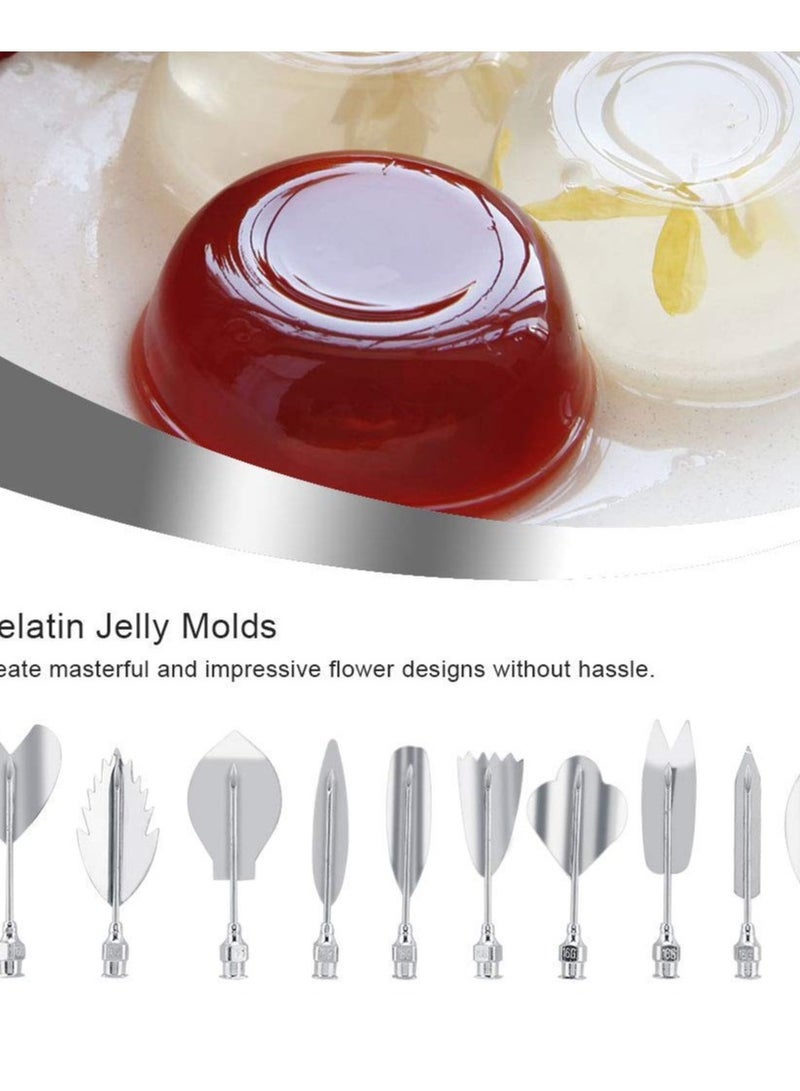 SOLARAE 11-Piece Stainless Steel Jelly Art Tool Set for 3D Gelatin Cake Decorating, Includes Syringe Nozzle and Floral Pastry Tools for DIY Cake and Pudding Creation. - Image 4