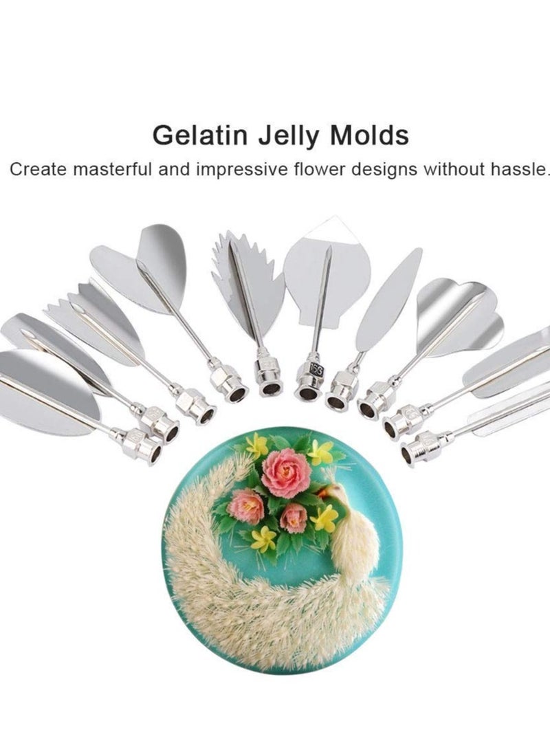 SOLARAE 11-Piece Stainless Steel Jelly Art Tool Set for 3D Gelatin Cake Decorating, Includes Syringe Nozzle and Floral Pastry Tools for DIY Cake and Pudding Creation. - Image 3