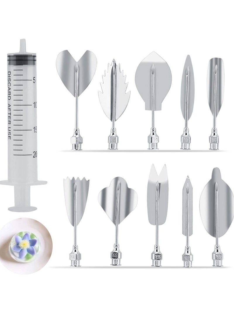 SOLARAE 11-Piece Stainless Steel Jelly Art Tool Set for 3D Gelatin Cake Decorating, Includes Syringe Nozzle and Floral Pastry Tools for DIY Cake and Pudding Creation. - Image 1