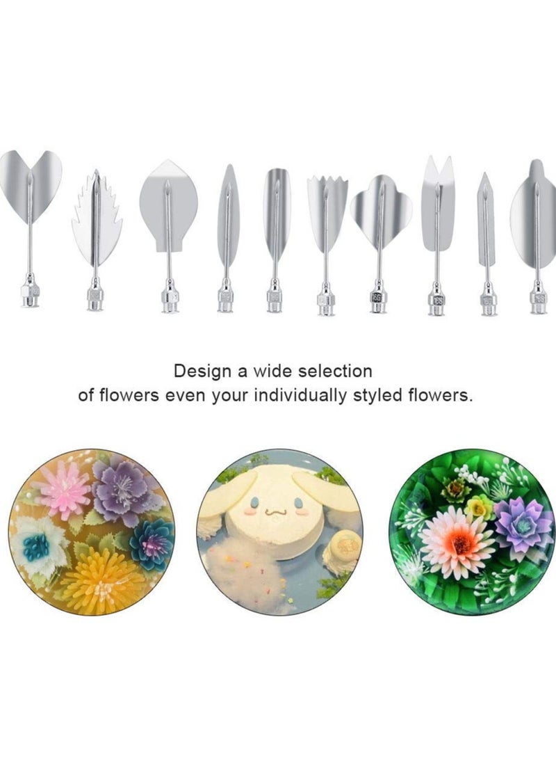 SOLARAE 11-Piece Stainless Steel Jelly Art Tool Set for 3D Gelatin Cake Decorating, Includes Syringe Nozzle and Floral Pastry Tools for DIY Cake and Pudding Creation. - Image 2