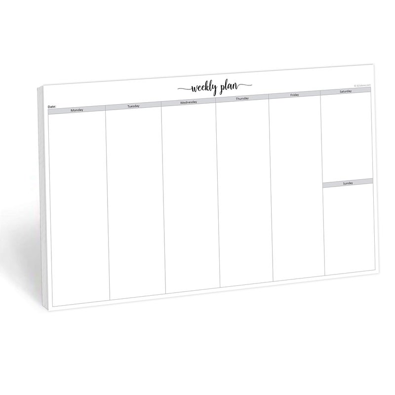 321Done Jumbo Weekly Planning Desktop Notepad 50 Sheets 11 x 17 Landscape Days of Week Desk Planner Extra Large Made in USA Simple Script