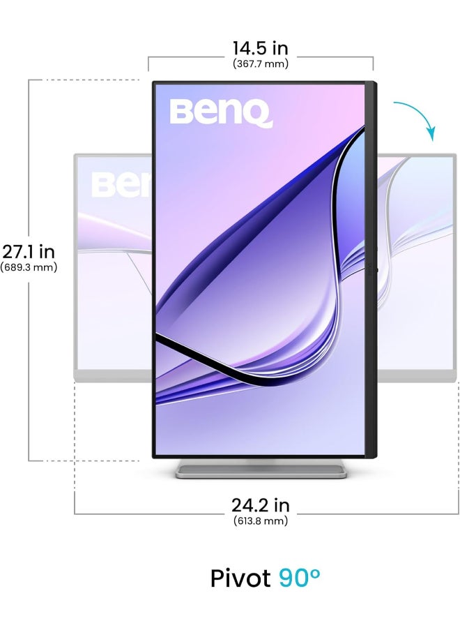 بين كيو شاشة 27 بوصة 4K (3840x2160) لجهاز MacBook® Pro/Air، مزدوجة USB-C، 90 واط توصيل الطاقة، مطابقة ألوان Mac، مركز USB، تحكم في السطوع والصوت على Mac، قاعدة قابلة للتعديل في الارتفاع والإمالة، نطاق ألوان P3 -MA270U - Image 4