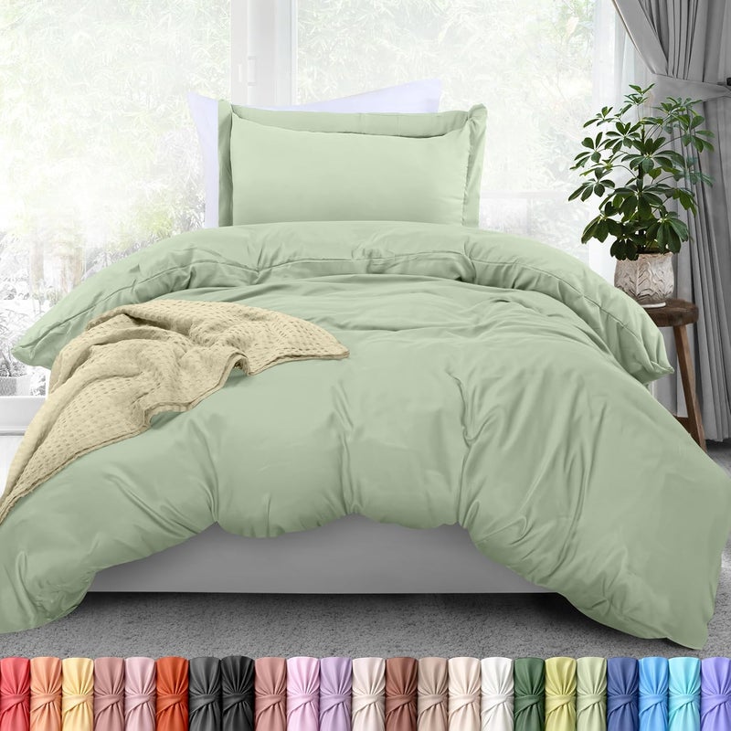طقم غطاء لحاف من Utopia Bedding مقاس توأم - 1 غطاء لحاف مع 1 غطاء وسادة - 2 قطعة غطاء لحاف بإغلاق بسحاب - مايكروفايبر ممشط فائق النعومة، 68 × 90 بوصة (توأم/توأم إكس إل، حكيم) - Image 1