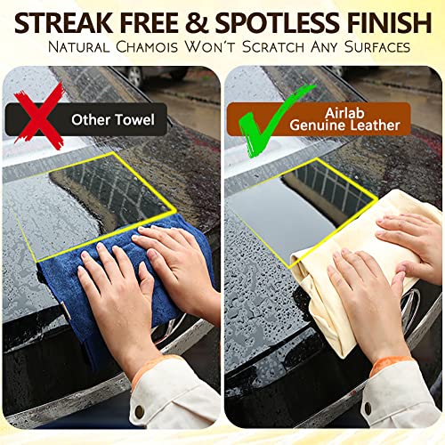Airlab Chamois Cloth for Car 20'' x 27.6'' (3.7 sq ft) Shammy Towel Car Wash Drying Towel Absorbent Real Leather Lint Free Streak Free Cleaning Cloth - Image 4