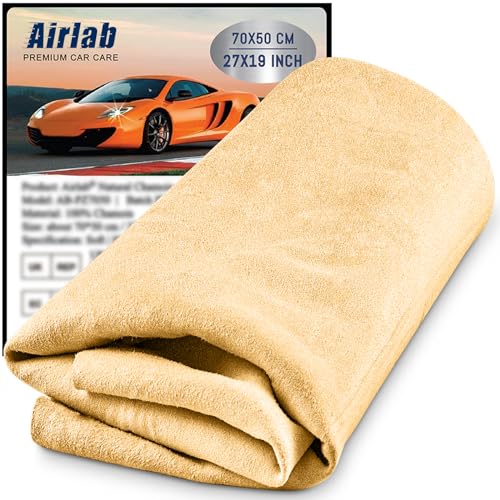 Airlab Chamois Cloth for Car 20'' x 27.6'' (3.7 sq ft) Shammy Towel Car Wash Drying Towel Absorbent Real Leather Lint Free Streak Free Cleaning Cloth - Image 1