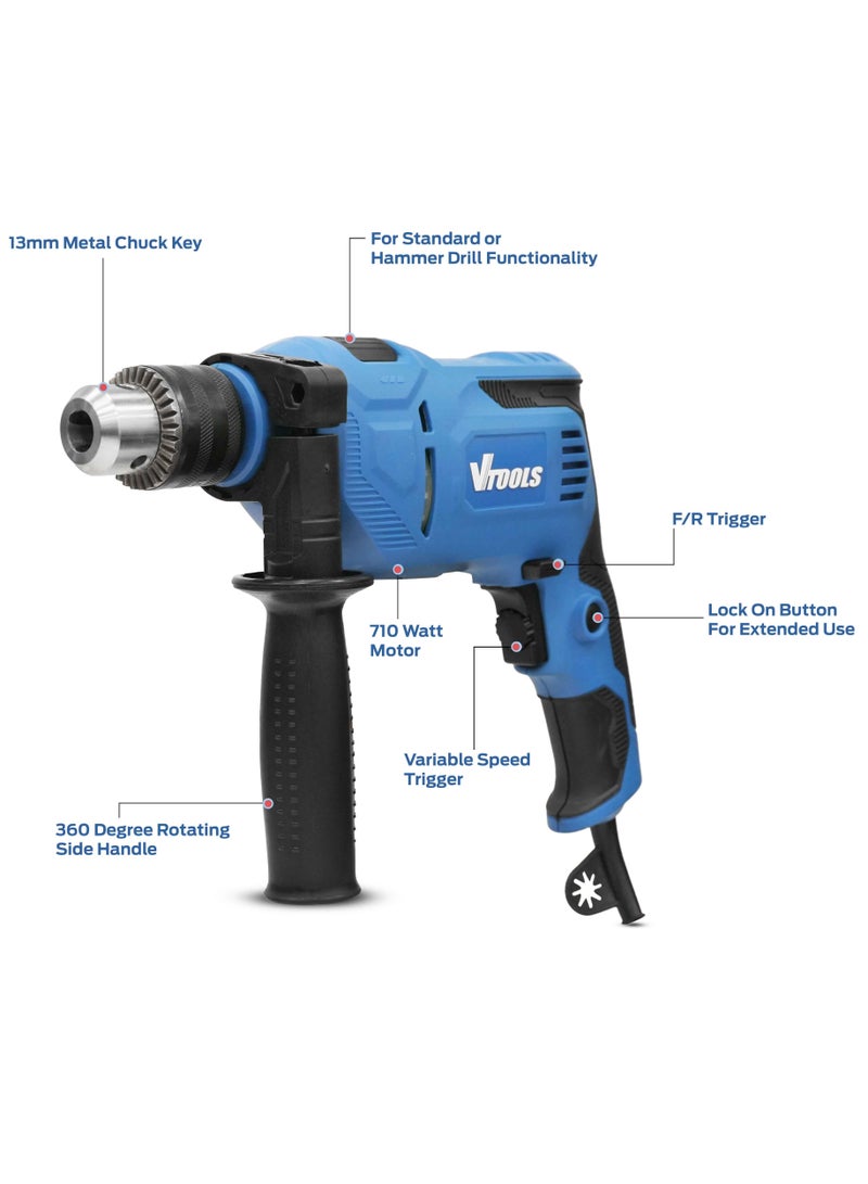 VTOOLS 710W Electric Impact Drill Set with 13mm Keyed Chuck - Image 3