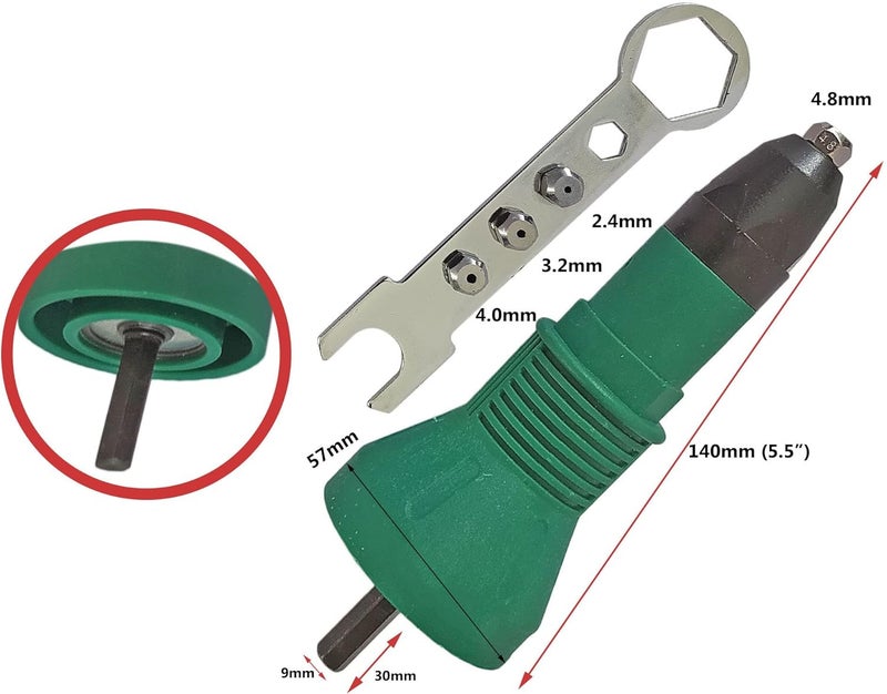 Inditrust 1pc Rivet Gun Adapter GREEN size (2.4, 3.2, 4.0, & 4.8) mm Light Duty Fast Hitting Rivet Gun with 30 rivets - Image 3