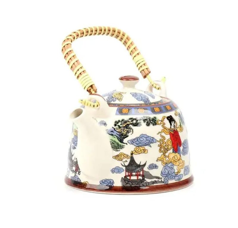 RAAHA Ceramic Kettle Nature Forest 1000 ml Tea Coffee Pot Steel Strainer Included - Image 2