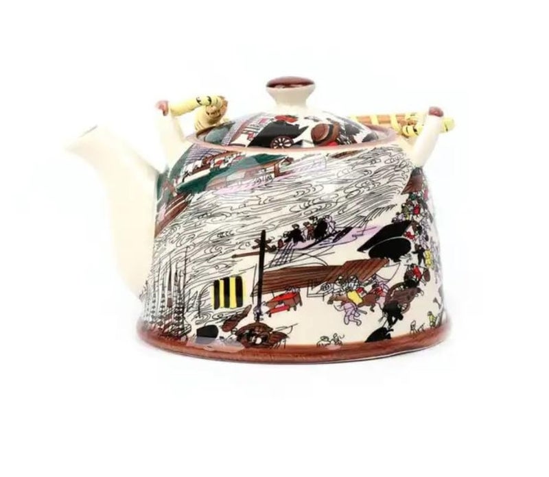 RAAHA Ceramic Kettle Nature Forest 1000 ml Tea Coffee Pot Steel Strainer Included - Image 4