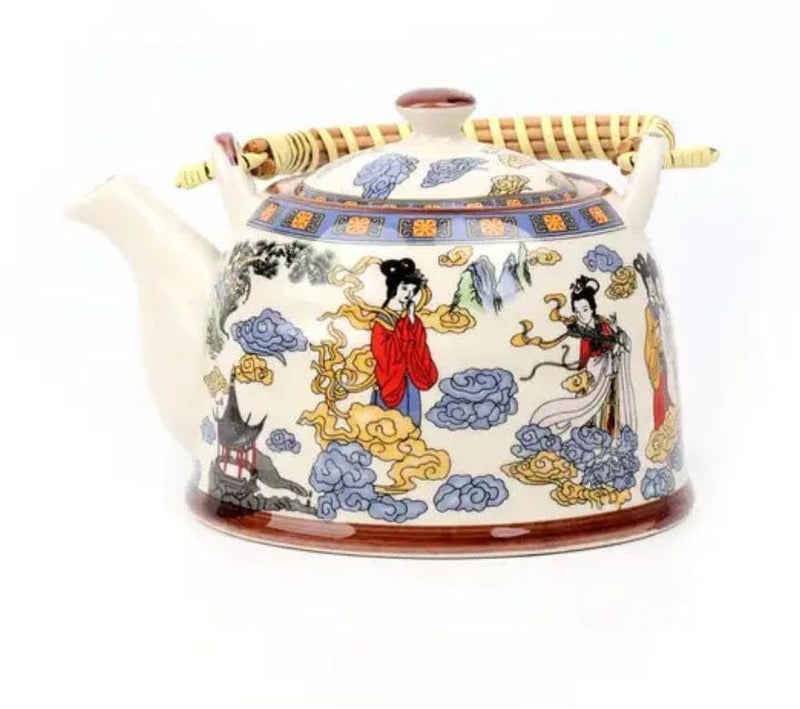 RAAHA Ceramic Kettle Nature Forest 1000 ml Tea Coffee Pot Steel Strainer Included - Image 1