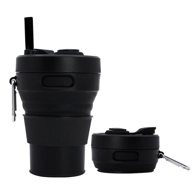 UNNESTAR Silicone Coffee Mug Collapsible Cups for Camping Folding Travel with Straw Reusable Portable Drinking Cups Outdoor Hiking 450ml (Purple-450ml, 1) - Image 1