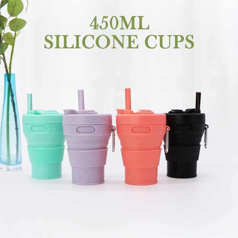 UNNESTAR Silicone Coffee Mug Collapsible Cups for Camping Folding Travel with Straw Reusable Portable Drinking Cups Outdoor Hiking 450ml (Purple-450ml, 1) - Image 4
