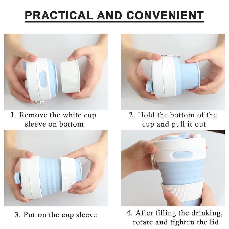 UNNESTAR Silicone Coffee Mug Collapsible Cups for Camping Folding Travel with Straw Reusable Portable Drinking Cups Outdoor Hiking 450ml (Purple-450ml, 1) - Image 5