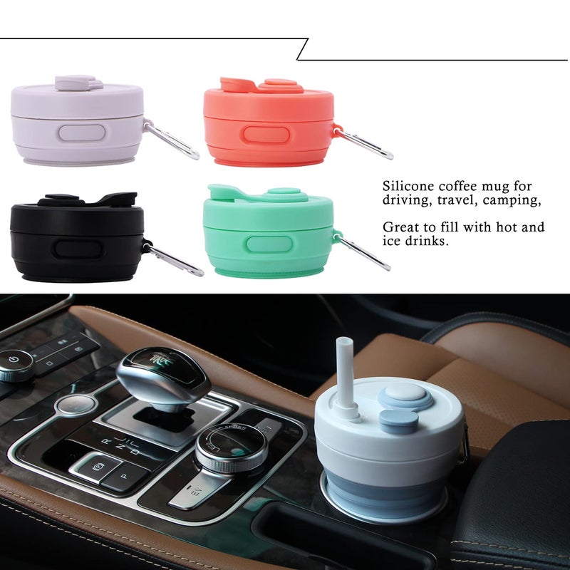 UNNESTAR Silicone Coffee Mug Collapsible Cups for Camping Folding Travel with Straw Reusable Portable Drinking Cups Outdoor Hiking 450ml (Purple-450ml, 1) - Image 3
