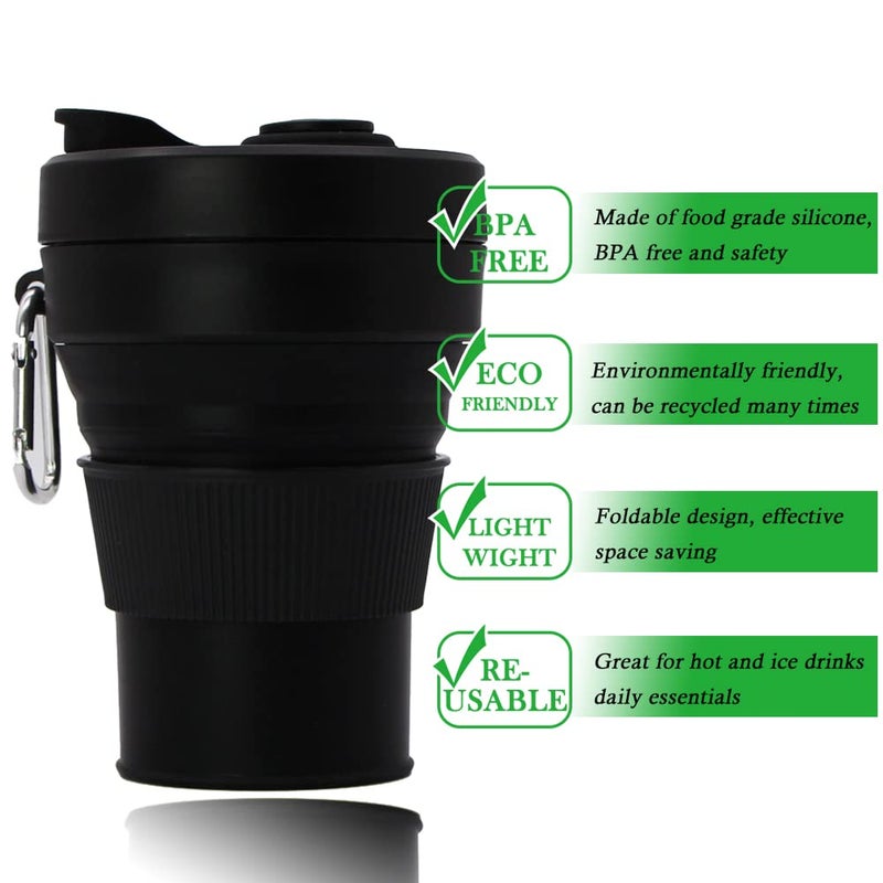 UNNESTAR Silicone Coffee Mug Collapsible Cups for Camping Folding Travel with Straw Reusable Portable Drinking Cups Outdoor Hiking 450ml (Purple-450ml, 1) - Image 2