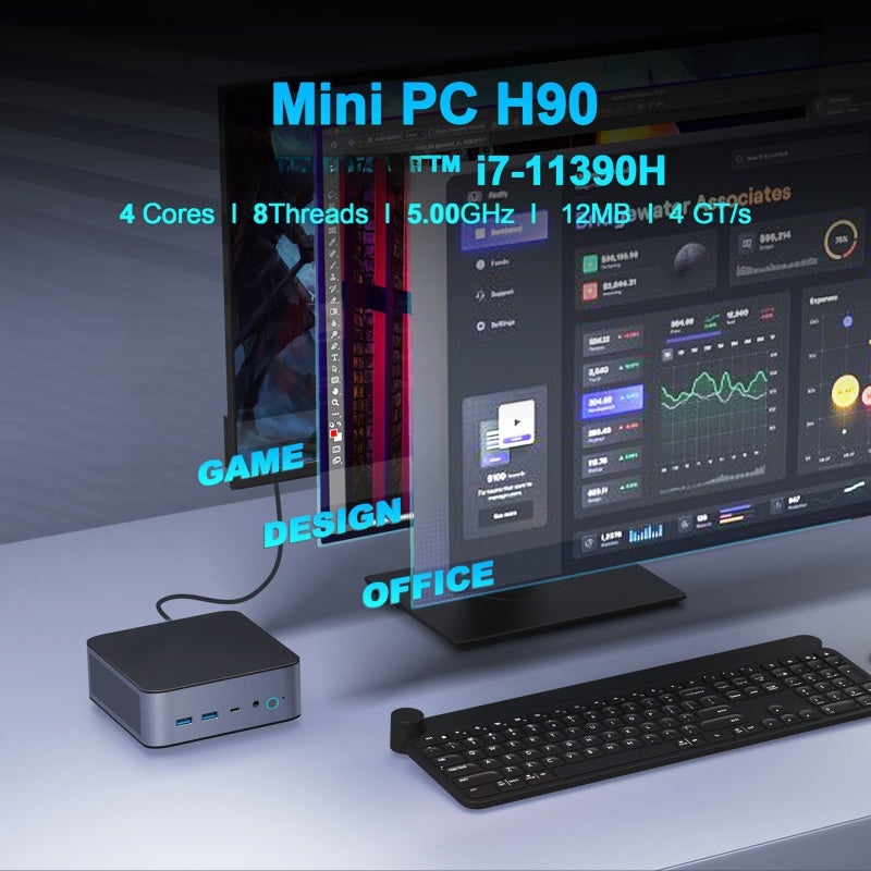 كمبيوتر صغير بشاشة 8K ومعالج إنتل كور i7-11390H وذاكرة رام 16GB DDR4 وقرص صلب SSD سعة 512GB ومنفذ Thunderbolt 4 وواي فاي 6 وبلوتوث 5.0 للألعاب والمكتب المنزلي - Image 5