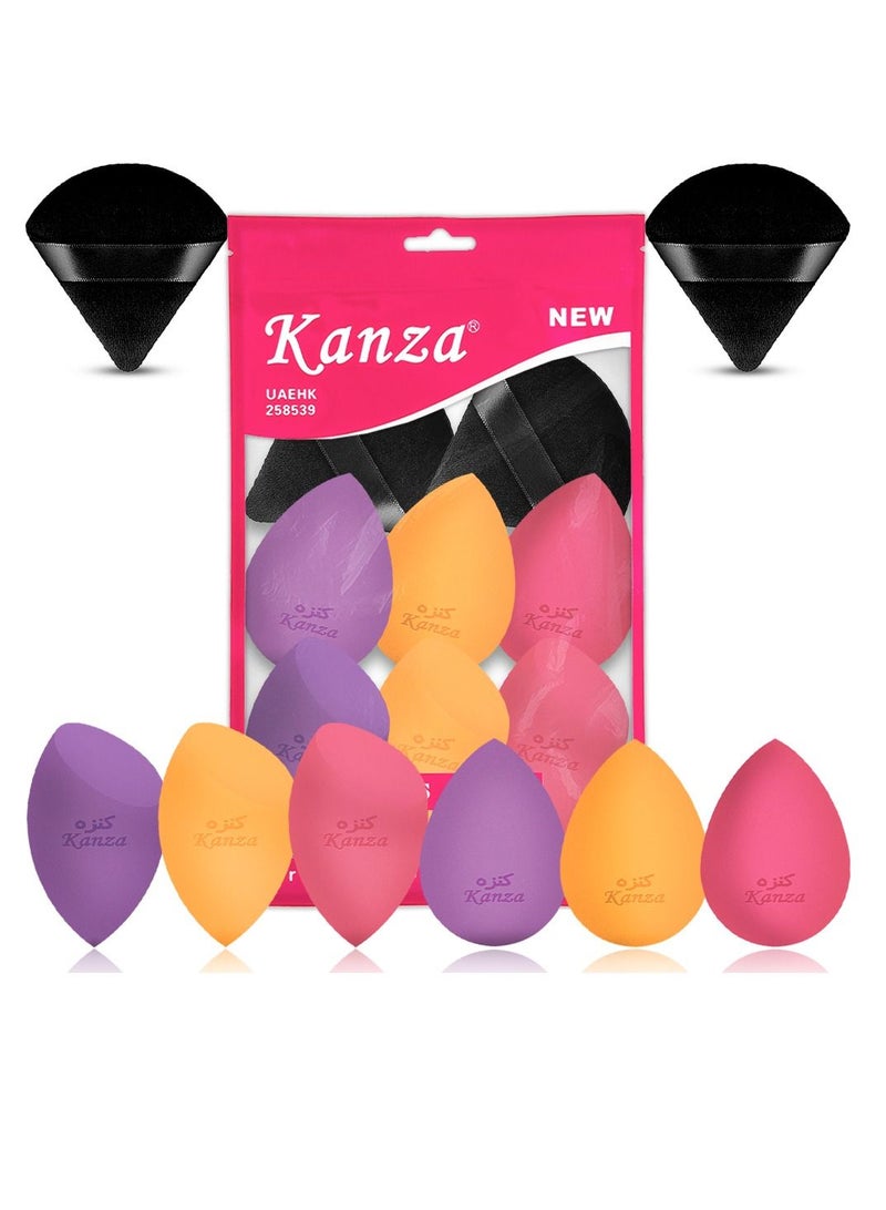 Kanza مجموعة إسفنجات المكياج المكونة من 8 قطع من بودرة الوجه المثلثة، إسفنجة التجميل لدمج كريم الأساس، إسفنجة بودرة الوجه المخملية الاحترافية ومجموعة إسفنجات المكياج متعددة الألوان للاستخدام الجاف والرطب - Image 1
