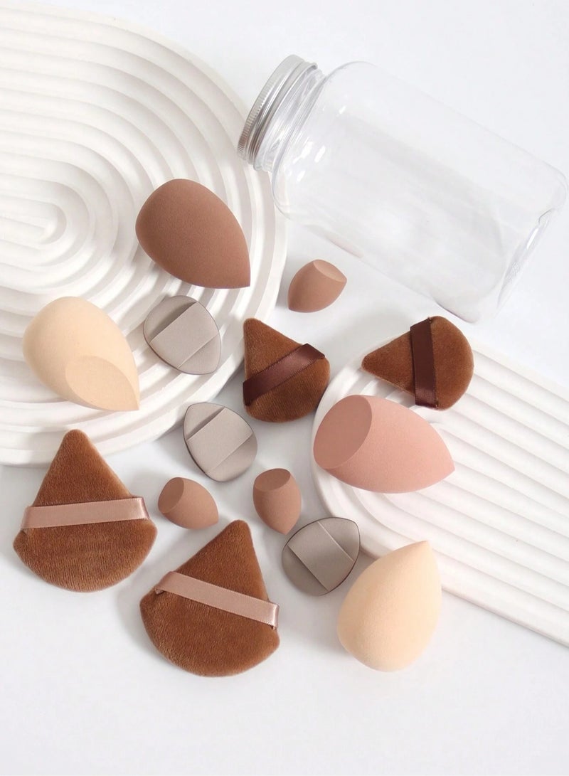 خاجول مجموعة إسفنجات المكياج المكونة من 14 قطعة - إسفنجة مكياج صغيرة متعددة الألوان ناعمة، إسفنجة بودرة طويلة الأمد للاستخدام الرطب والجاف للنساء (لون القهوة) - Image 5