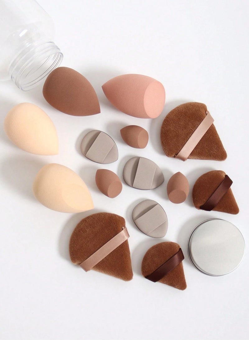 خاجول مجموعة إسفنجات المكياج المكونة من 14 قطعة - إسفنجة مكياج صغيرة متعددة الألوان ناعمة، إسفنجة بودرة طويلة الأمد للاستخدام الرطب والجاف للنساء (لون القهوة) - Image 2