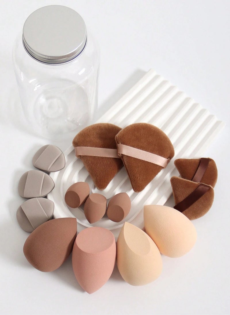 خاجول مجموعة إسفنجات المكياج المكونة من 14 قطعة - إسفنجة مكياج صغيرة متعددة الألوان ناعمة، إسفنجة بودرة طويلة الأمد للاستخدام الرطب والجاف للنساء (لون القهوة) - Image 3