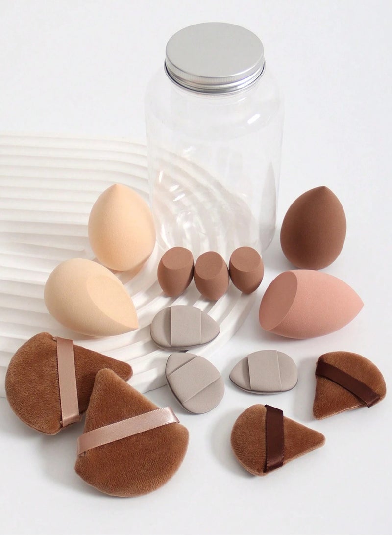 خاجول مجموعة إسفنجات المكياج المكونة من 14 قطعة - إسفنجة مكياج صغيرة متعددة الألوان ناعمة، إسفنجة بودرة طويلة الأمد للاستخدام الرطب والجاف للنساء (لون القهوة) - Image 4