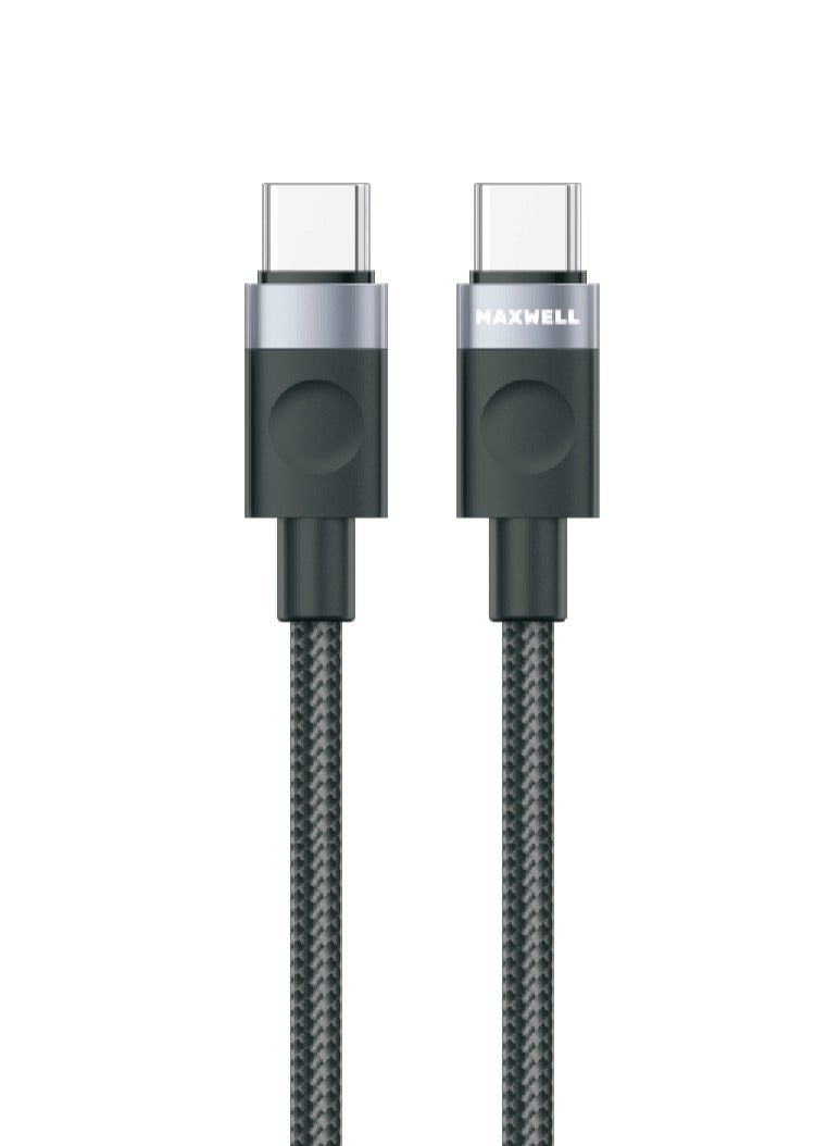 ماكسويل للالكترونيات كابل Maxwell Voltix Series USB-C إلى USB-C (1 متر) شحن سريع 67 واط مع ضفيرة نايلون متوافق مع iPhone 16 Pro Max، 16 Plus، iPhone 15 Pro Max، 15 Pro، 15 Plus، Samsung S25 Ultra، S25 Plus، بالإضافة إلى سبيكة الألومنيوم.