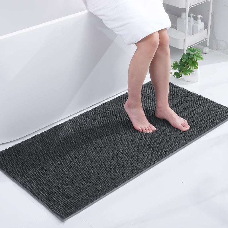 smiry Non Slip Chenille Bath Mat 60 x 120 cm Extra Soft Large Bathroom Mat Runner Highly Absorbent Bath Mats for Bathroom Floor MachineWashable Quick Dry Foot Mat Dark Grey