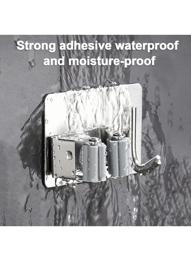 كيلا حامل مكنسة وممسحة، حامل ممسحة وممسحة، حامل مكنسة من الفولاذ المقاوم للصدأ مثبت على الحائط مع خطاف للمنزل، الحمام، المطبخ، المرآب، الحديقة، المكتب (4 عبوات) - Image 5