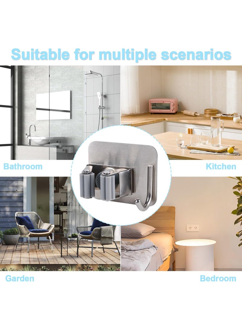 كيلا حامل مكنسة وممسحة، حامل ممسحة وممسحة، حامل مكنسة من الفولاذ المقاوم للصدأ مثبت على الحائط مع خطاف للمنزل، الحمام، المطبخ، المرآب، الحديقة، المكتب (4 عبوات) - Image 2