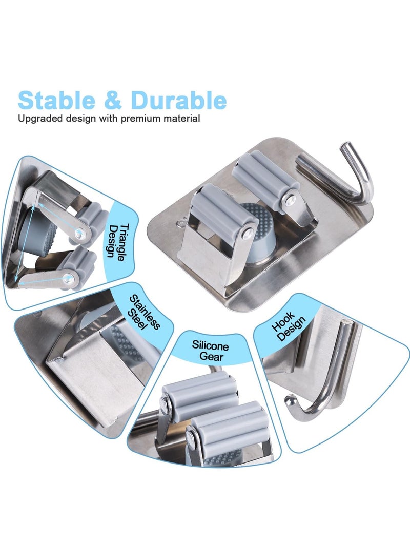 كيلا حامل مكنسة وممسحة، حامل ممسحة وممسحة، حامل مكنسة من الفولاذ المقاوم للصدأ مثبت على الحائط مع خطاف للمنزل، الحمام، المطبخ، المرآب، الحديقة، المكتب (4 عبوات) - Image 3